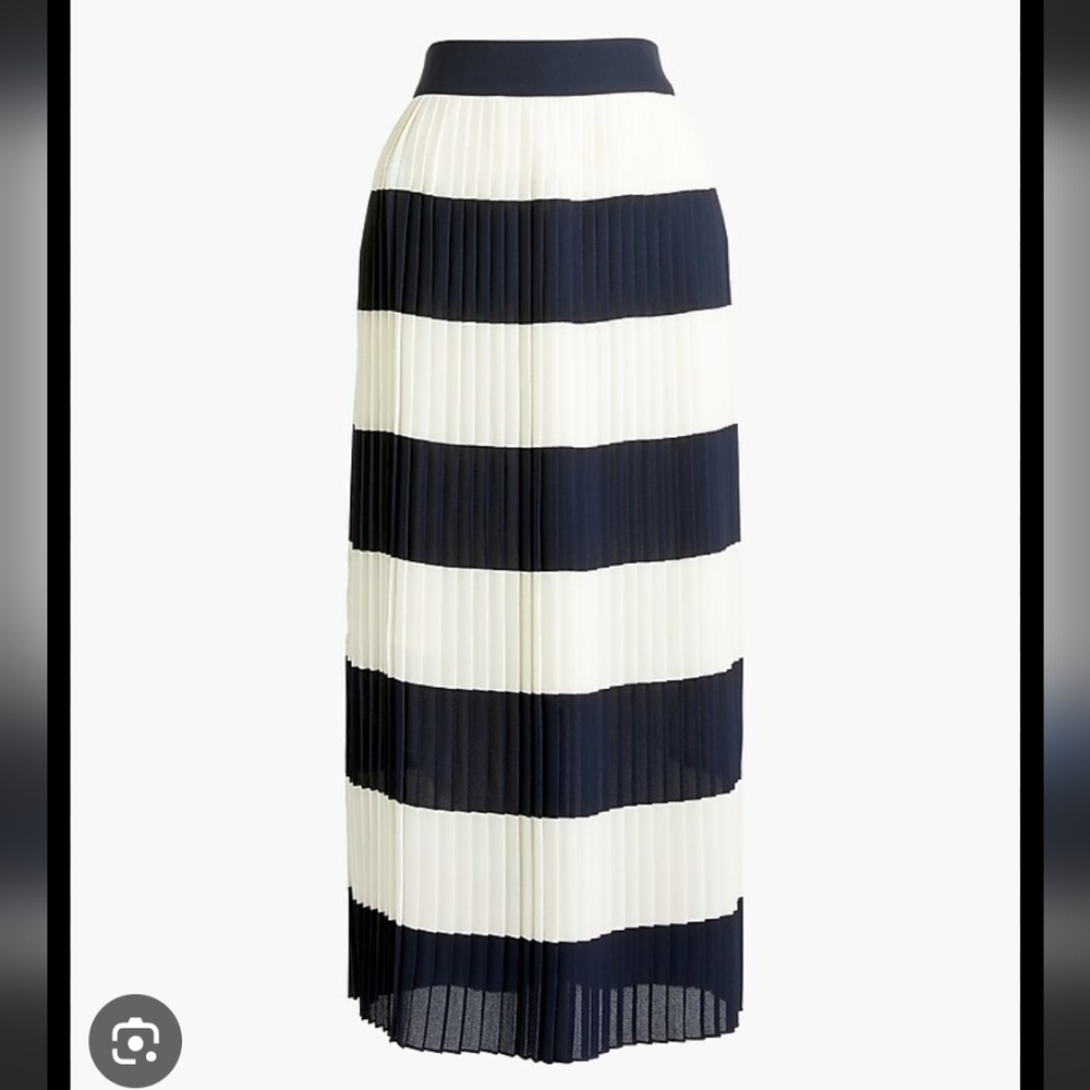 J. Crew Factory Navy and White Striped Pleated Midi Skirt Sz 0